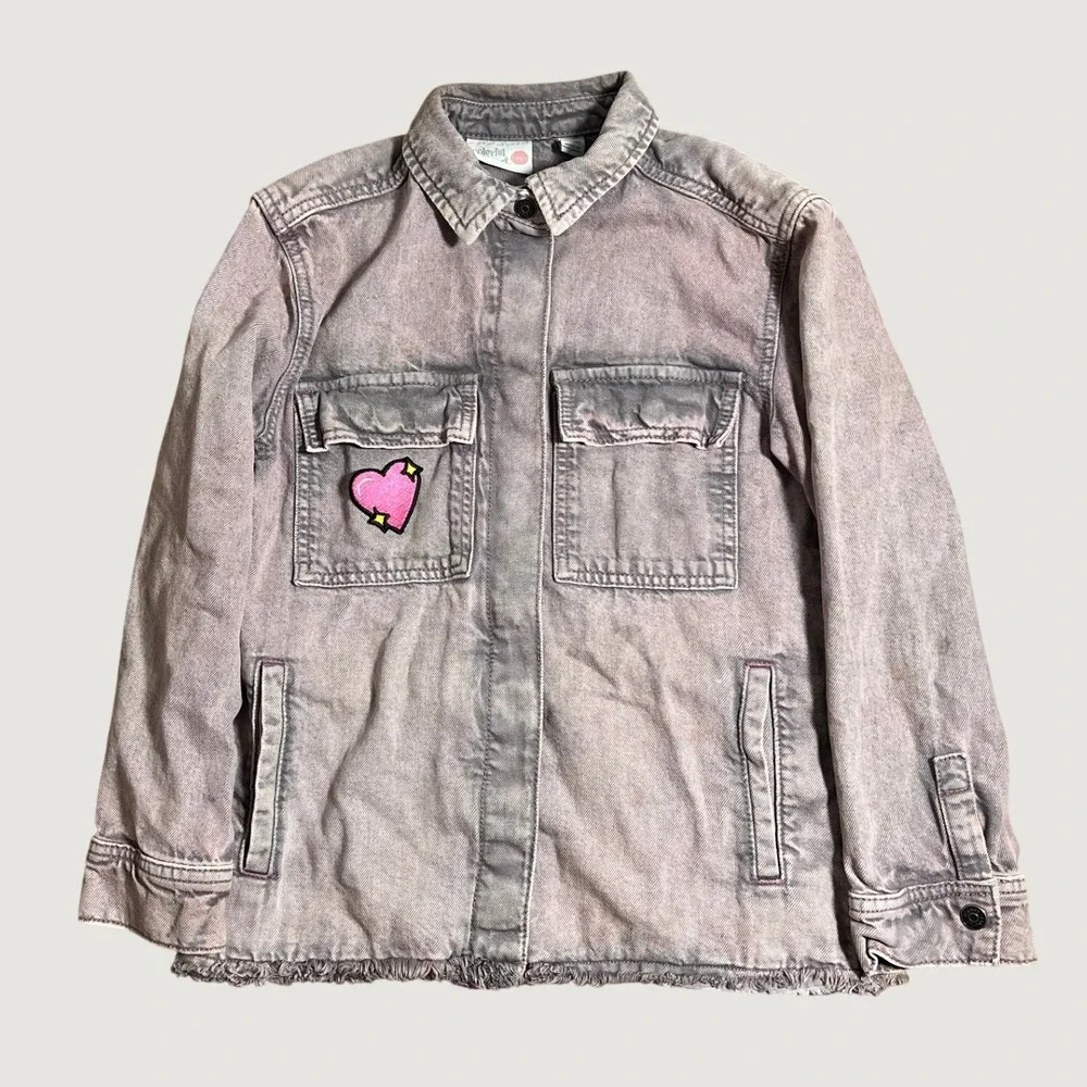 Colorful Planet Girls Denim Trucker Jacket Button Front Size S 7/8 Brown